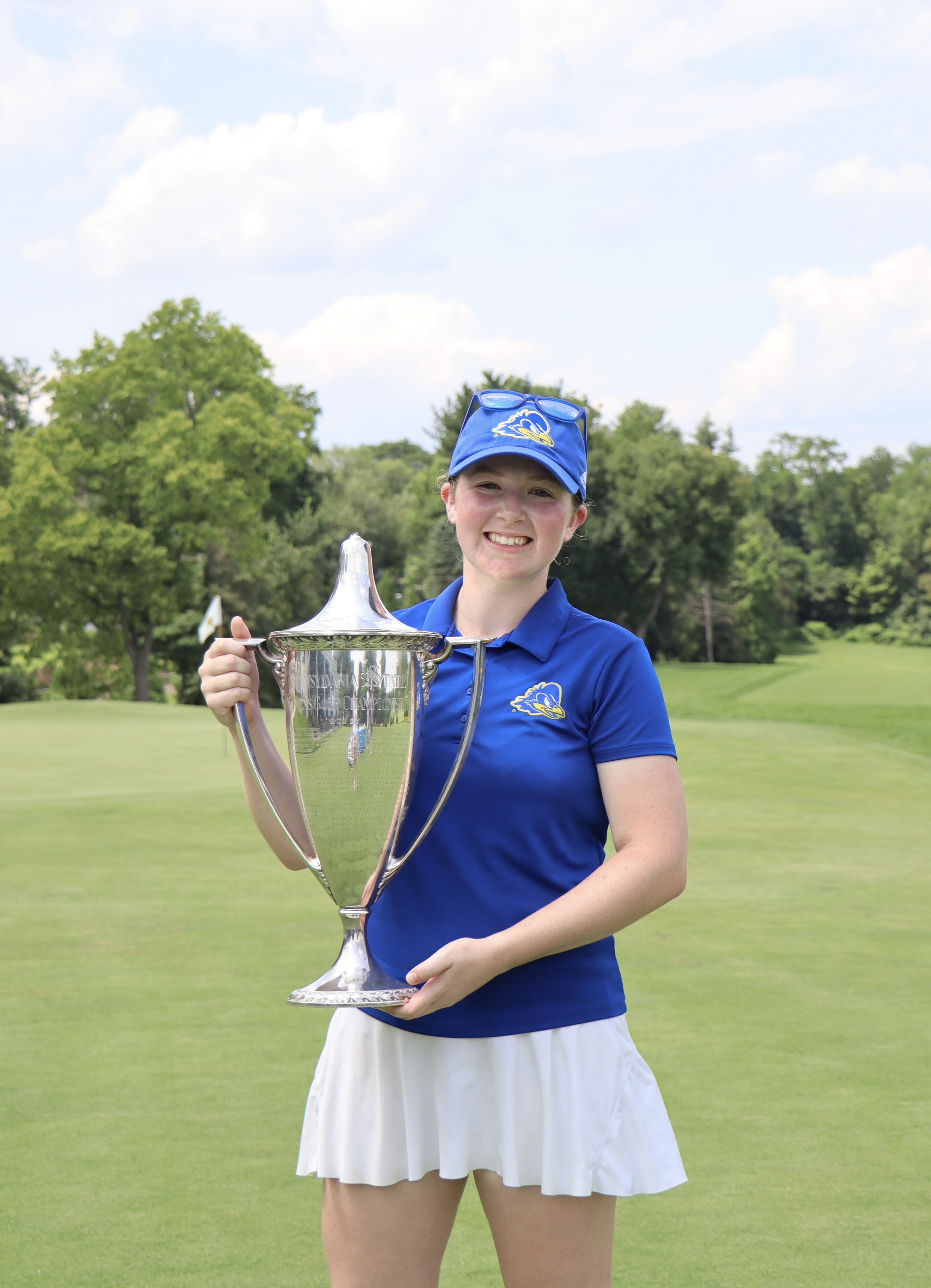 Mary Grace Dunigan with the Women's Amateur trophy at Gulph Mills Golf Club